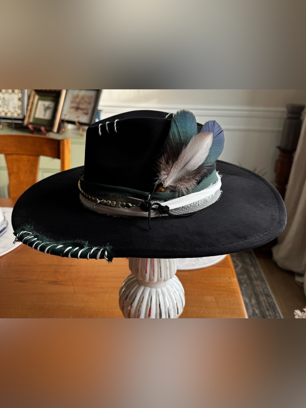 Hand Crafted Philadelphia Eagles Embellished Wide-Brim Vegan Suede Festival Hat